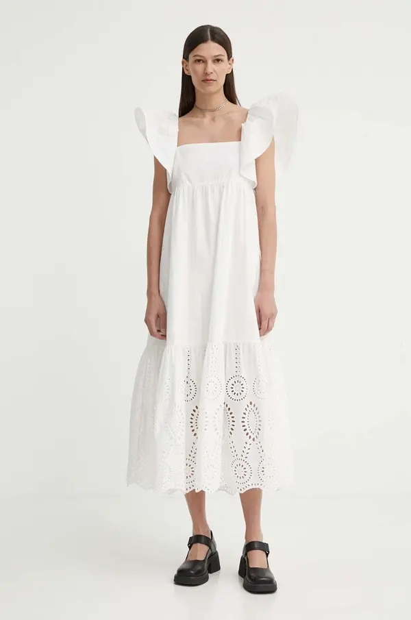 Resume Pamučna haljina Résumé BeniseRS Dress boja: bijela, midi, širi se prema dolje, 122051192