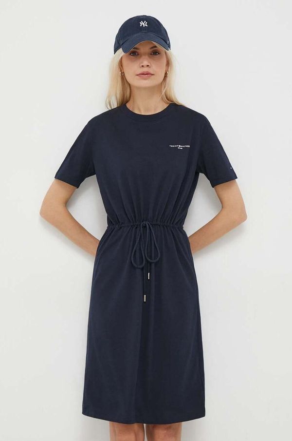 Tommy Hilfiger Pamučna haljina Tommy Hilfiger boja: tamno plava, mini, širi se prema dolje