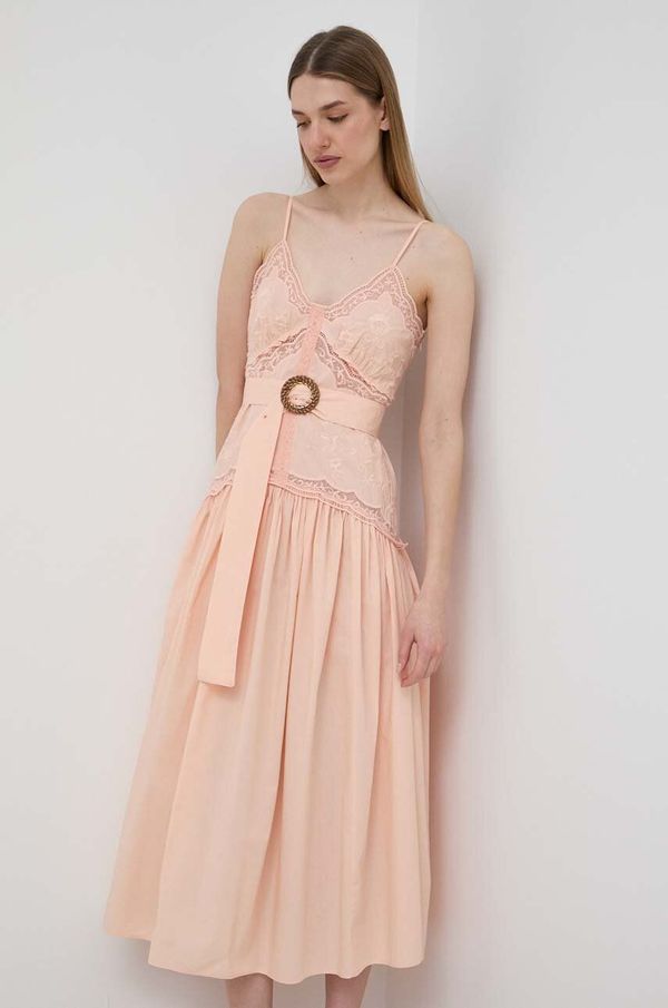 Twinset Pamučna haljina Twinset boja: narančasta, maxi, širi se prema dolje