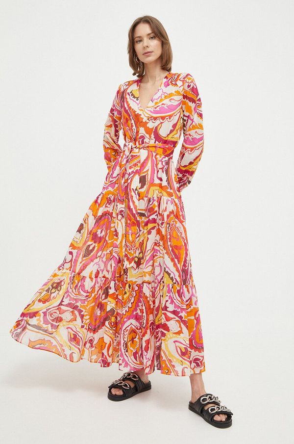 Twinset Pamučna haljina Twinset maxi, širi se prema dolje