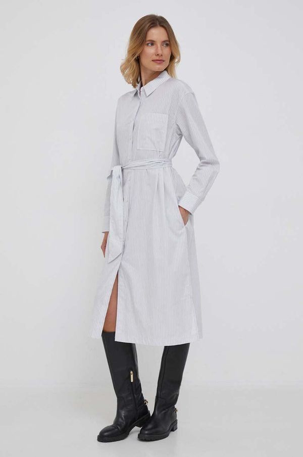 United Colors of Benetton Pamučna haljina United Colors of Benetton boja: siva, midi, širi se prema dolje