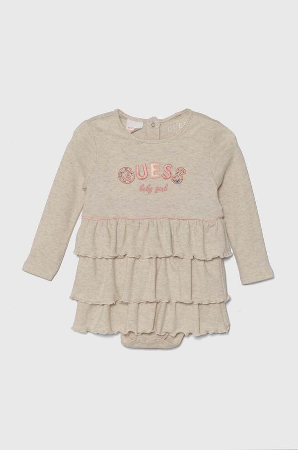 Guess Pamučna haljina za bebe Guess boja: bež, mini, širi se prema dolje, S4YG12 KAE14