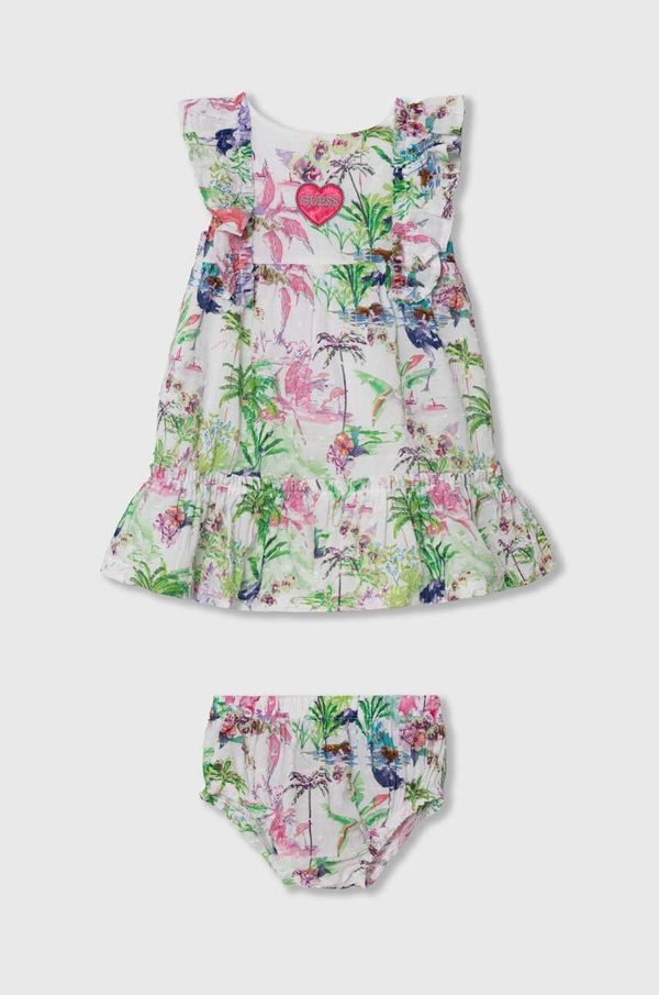 Guess Pamučna haljina za bebe Guess boja: zelena, mini, širi se prema dolje