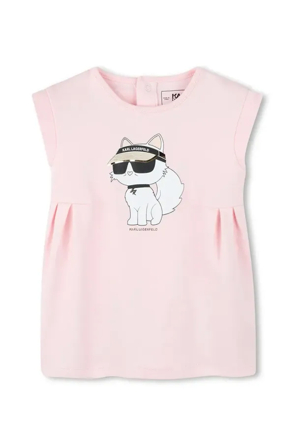 Karl Lagerfeld Pamučna haljina za bebe Karl Lagerfeld boja: ružičasta, mini, ravna, Z30510