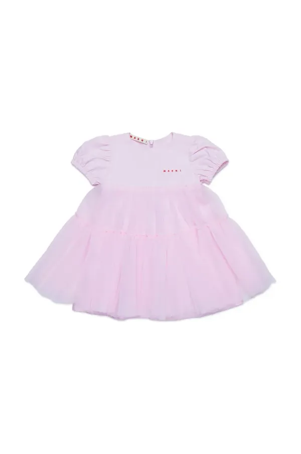 Marni Pamučna haljina za bebe Marni MD294B DRESS boja: ružičasta, mini, širi se prema dolje, M01439