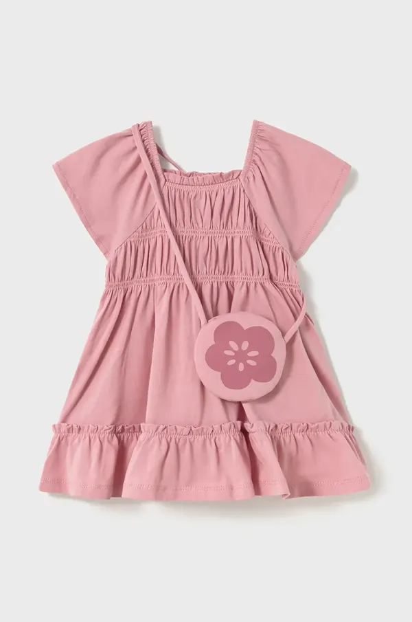 Mayoral Pamučna haljina za bebe Mayoral boja: ružičasta, mini, širi se prema dolje, 1920