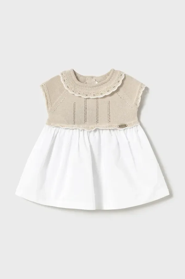 Mayoral Newborn Pamučna haljina za bebe Mayoral Newborn boja: bijela, mini, širi se prema dolje, 1849