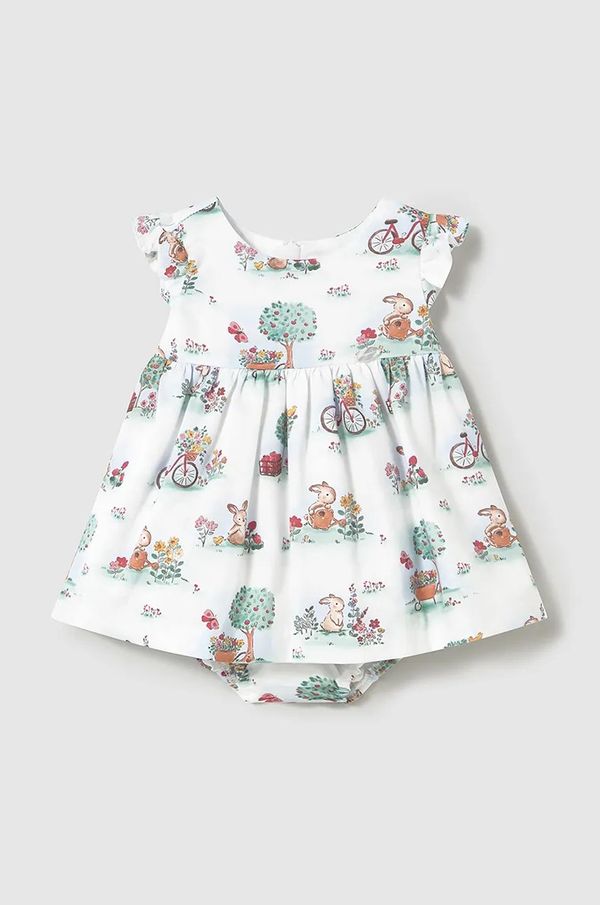 Mayoral Newborn Pamučna haljina za bebe Mayoral Newborn boja: bijela, mini, širi se prema dolje, 1869