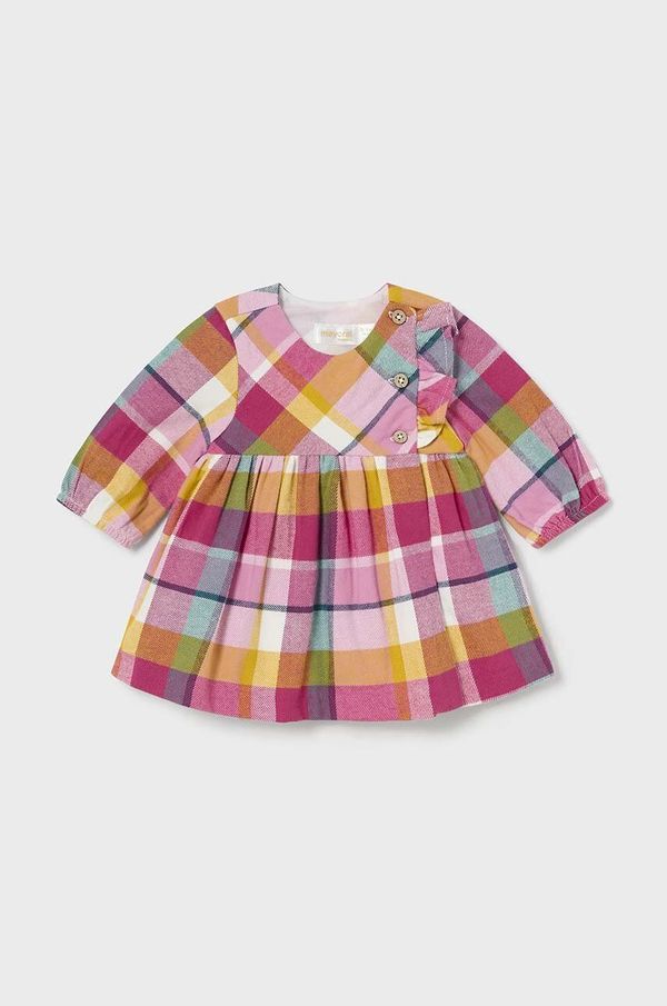 Mayoral Newborn Pamučna haljina za bebe Mayoral Newborn boja: ružičasta, mini, širi se prema dolje, 2813