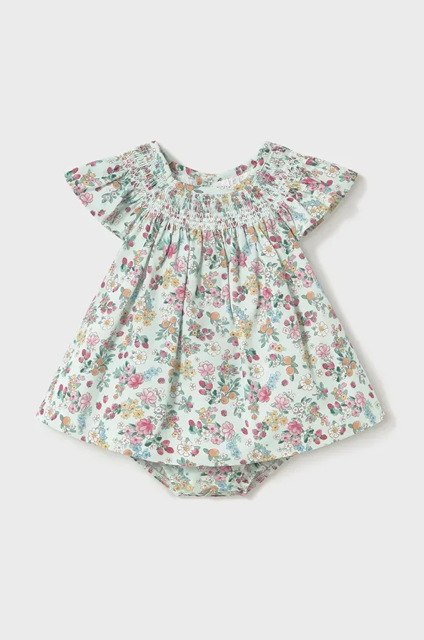 Mayoral Newborn Pamučna haljina za bebe Mayoral Newborn boja: tirkizna, mini, širi se prema dolje, 1867