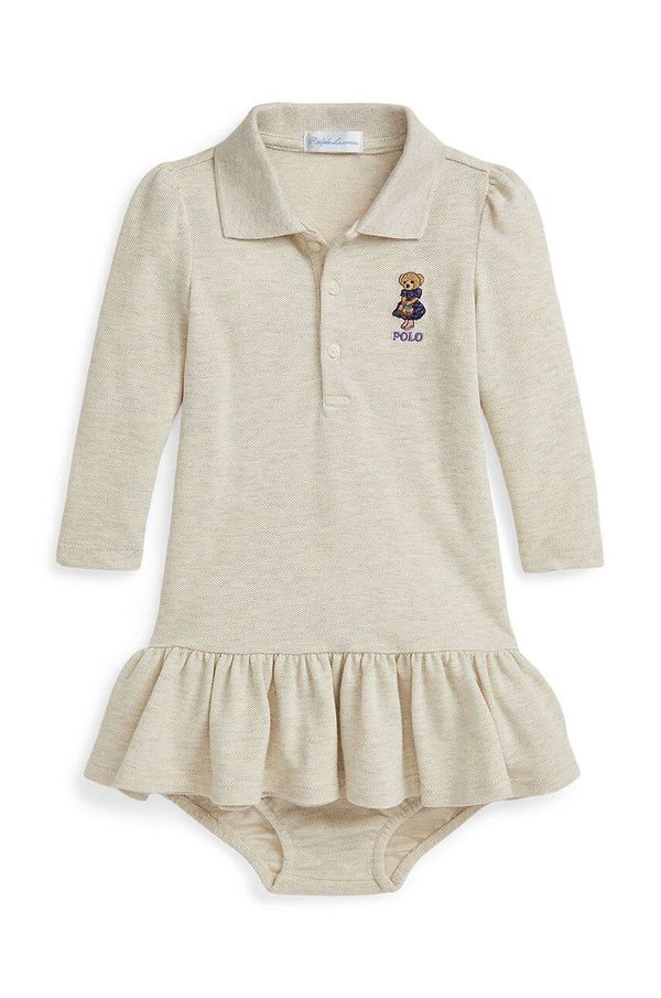 Polo Ralph Lauren Pamučna haljina za bebe Polo Ralph Lauren boja: bež, mini, ravna, 310952337001