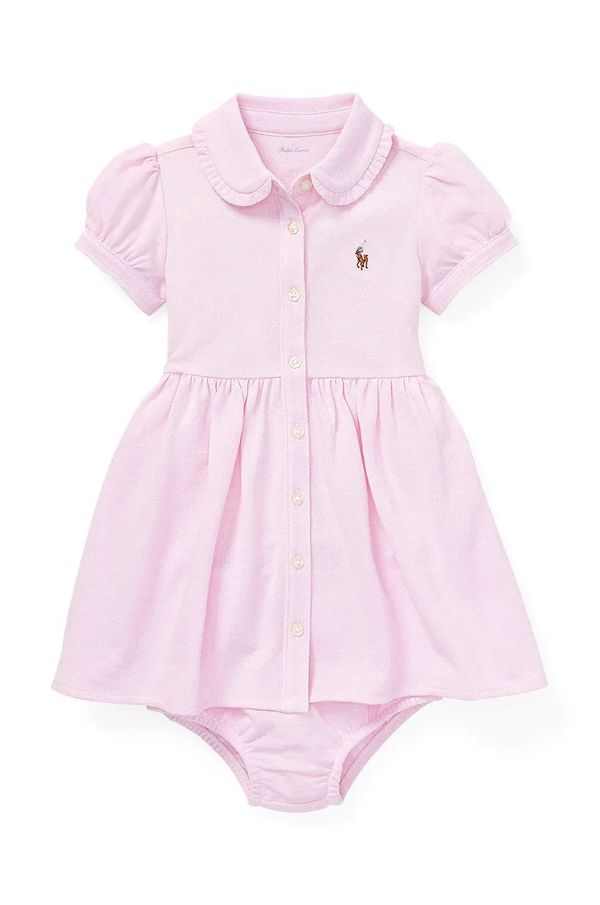 Polo Ralph Lauren Pamučna haljina za bebe Polo Ralph Lauren boja: ružičasta, mini, širi se prema dolje, 310734896001