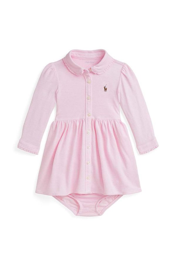 Polo Ralph Lauren Pamučna haljina za bebe Polo Ralph Lauren boja: ružičasta, mini, širi se prema dolje, 310877763004