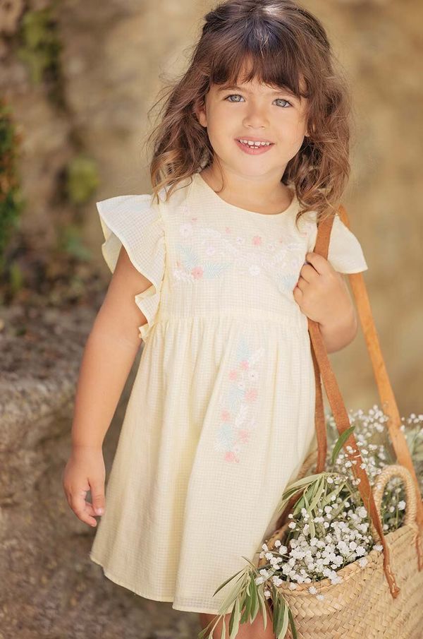 TARTINE ET CHOCOLAT Pamučna haljina za bebe Tartine et Chocolat boja: žuta, mini, širi se prema dolje