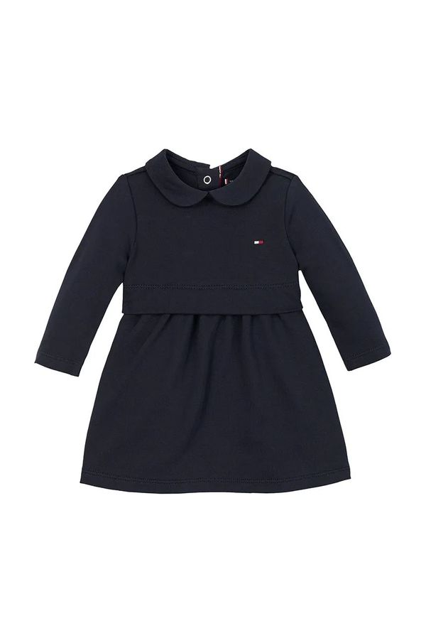 Tommy Hilfiger Pamučna haljina za bebe Tommy Hilfiger boja: tamno plava, mini, širi se prema dolje, KN0KN01972