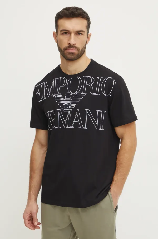 Emporio Armani Underwear Pamučna homewear majica kratkih rukava Emporio Armani Underwear boja: crna, s tiskom, EM000574 AF12326
