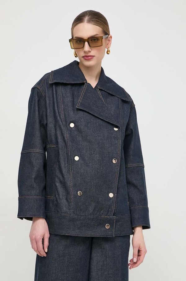 Boss Pamučna jakna BOSS boja: tamno plava, za prijelazno razdoblje, oversize