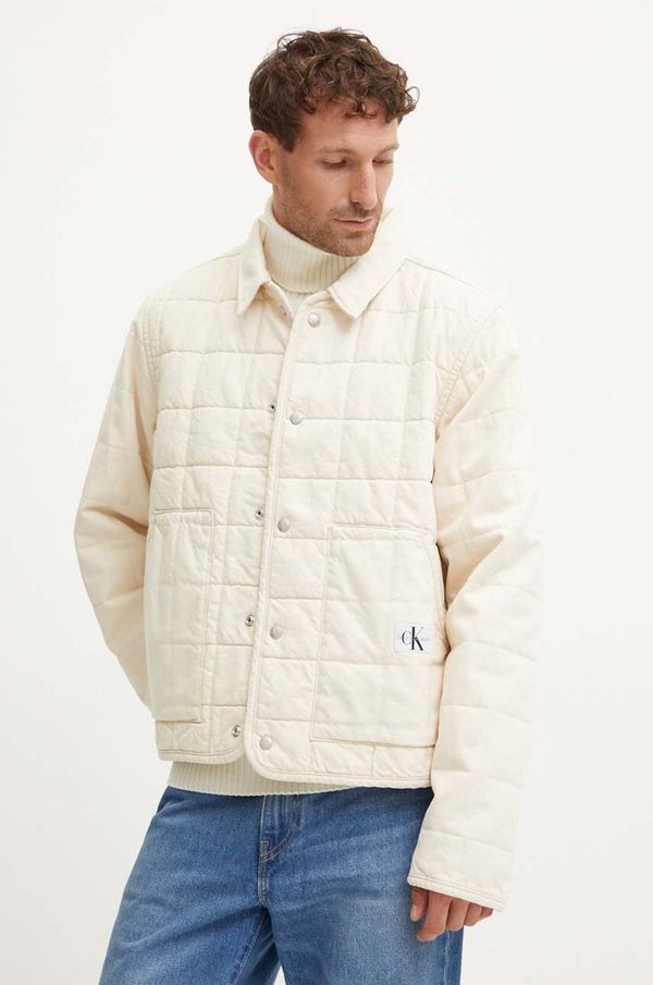 Calvin Klein Jeans Pamučna jakna Calvin Klein Jeans boja: bež, za prijelazno razdoblje, J30J325753
