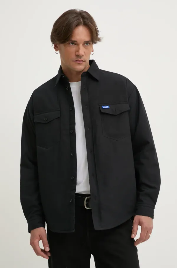 HUGO Blue Pamučna jakna Hugo Blue boja: crna, za prijelazno razdoblje, oversize, 50534191