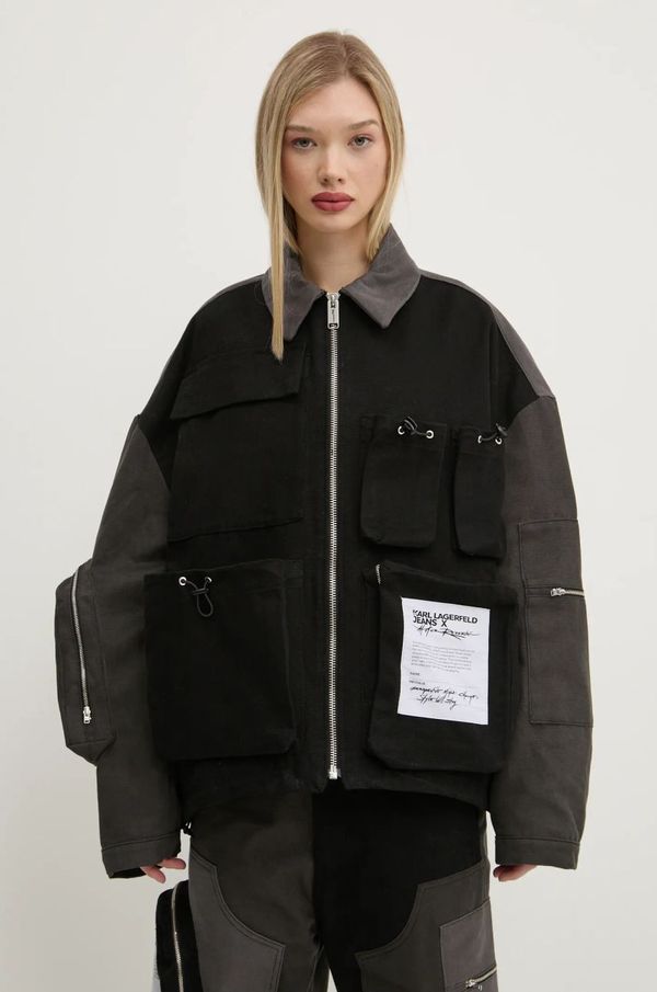 Karl Lagerfeld Jeans Pamučna jakna Karl Lagerfeld Jeans boja: crna, za prijelazno razdoblje, oversize, A1W15051