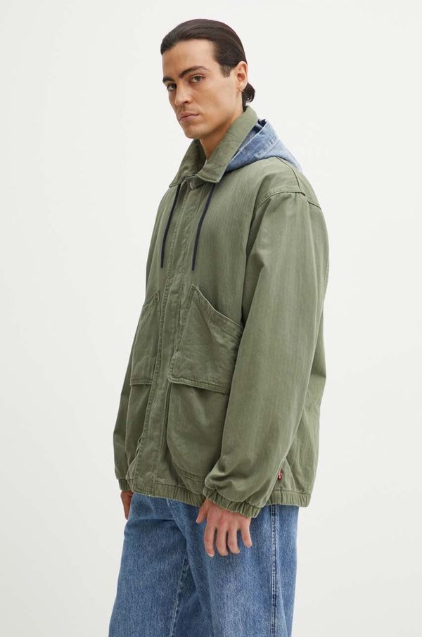 Levi's Pamučna jakna Levi's boja: zelena, za prijelazno razdoblje, oversize, A8614