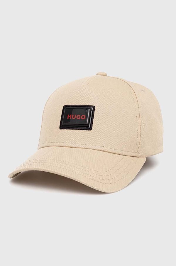 Hugo Pamučna kapa sa šiltom HUGO boja: bež, s aplikacijom, 50519229