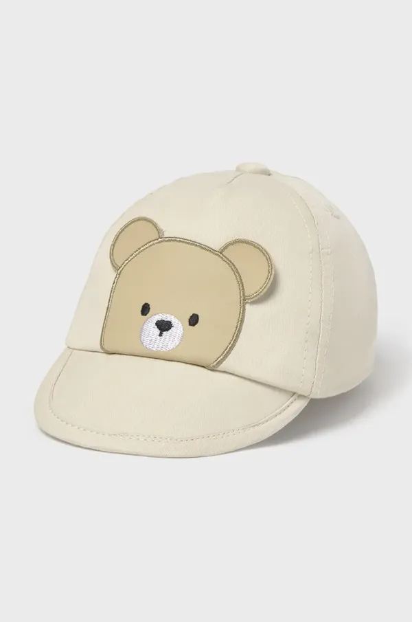 Mayoral Newborn Pamučna kapa sa šiltom za bebe Mayoral Newborn boja: bež, s aplikacijom, 9885