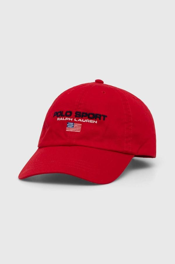 Polo Ralph Lauren Pamučna kapa sa šiltom za bebe Polo Ralph Lauren boja: crvena, s aplikacijom