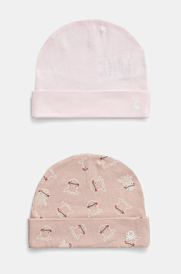 United Colors of Benetton Pamučna kapa za bebe United Colors of Benetton 2-pack boja: ružičasta, od tanke pletenine, pamučna, 3PWB0A004