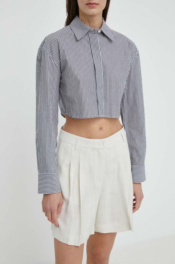 2NDDAY Pamučna košulja 2NDDAY 2ND Josh - Daily Lines za žene, boja: siva, regular, s klasičnim ovratnikom, 2242130276