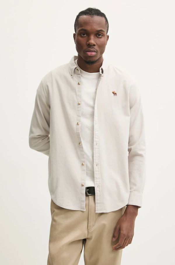 Abercrombie & Fitch Pamučna košulja Abercrombie & Fitch za muškarce, boja: bež, regular, s button-down ovratnikom, KI125-4326