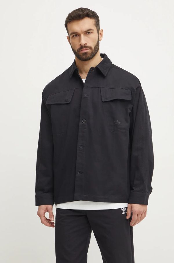 adidas Originals Pamučna košulja adidas Originals Essential za muškarce, boja: crna, relaxed, s klasičnim ovratnikom, JC9602