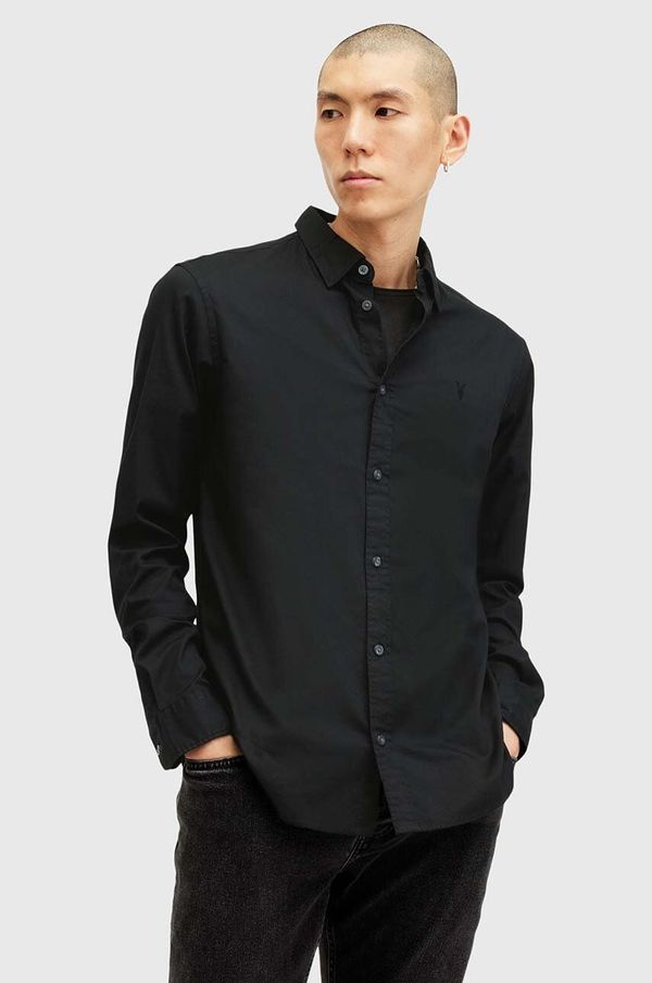 AllSaints Pamučna košulja AllSaints HAWTHORNE LS SHIRT za muškarce, boja: crna, slim, s klasičnim ovratnikom, M150SB
