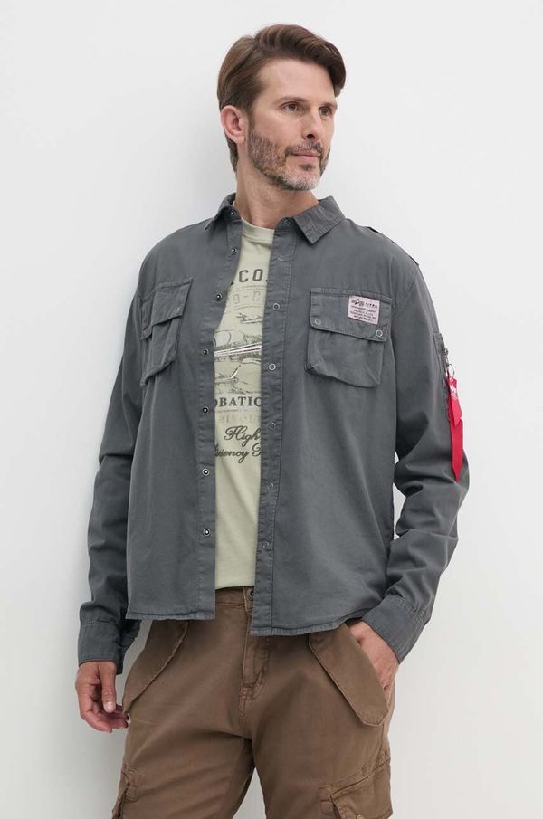 Alpha Industries Pamučna košulja Alpha Industries za muškarce, boja: siva, regular, s klasičnim ovratnikom, 138420