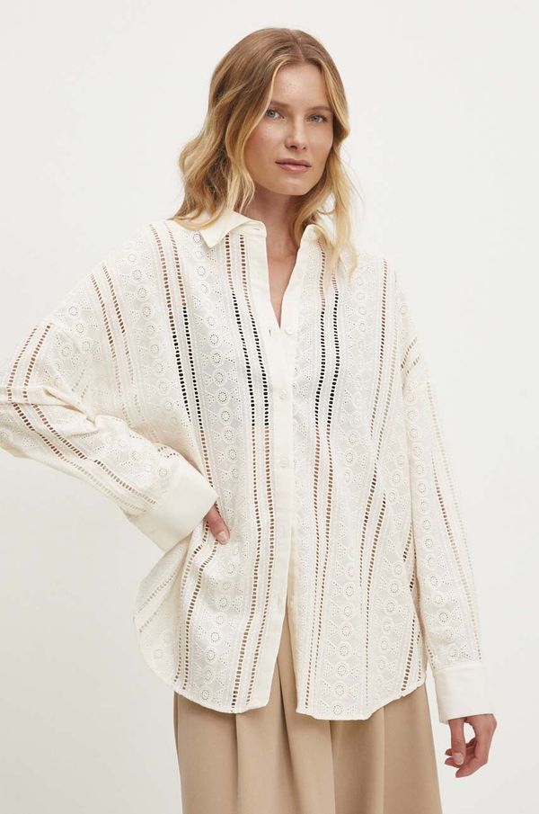 Answear Lab Pamučna košulja Answear Lab za žene, boja: bež, relaxed, s klasičnim ovratnikom