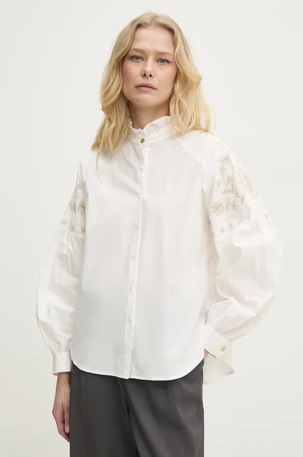 Answear Lab Pamučna košulja Answear Lab za žene, boja: bijela, relaxed, s ruskim ovratnikom