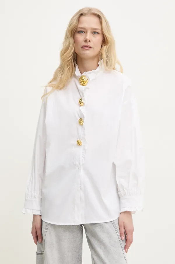Answear Lab Pamučna košulja Answear Lab za žene, boja: bijela, relaxed, s ruskim ovratnikom