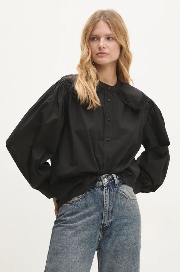 Answear Lab Pamučna košulja Answear Lab za žene, boja: crna, regular, s ruskim ovratnikom