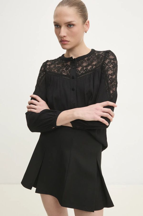 Answear Lab Pamučna košulja Answear Lab za žene, boja: crna, regular, s ruskim ovratnikom