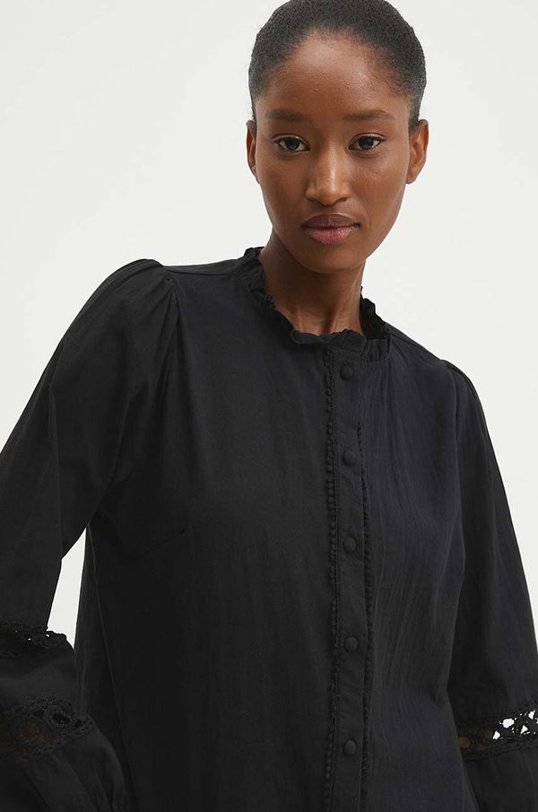 Answear Lab Pamučna košulja Answear Lab za žene, boja: crna, regular, s ruskim ovratnikom