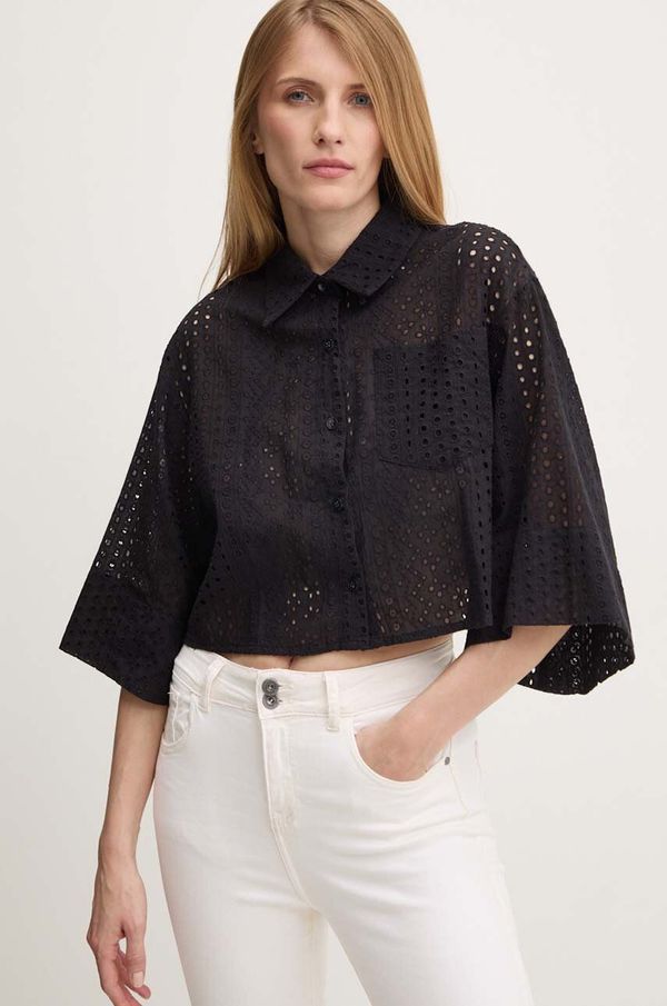 Answear Lab Pamučna košulja Answear Lab za žene, boja: crna, relaxed, s klasičnim ovratnikom