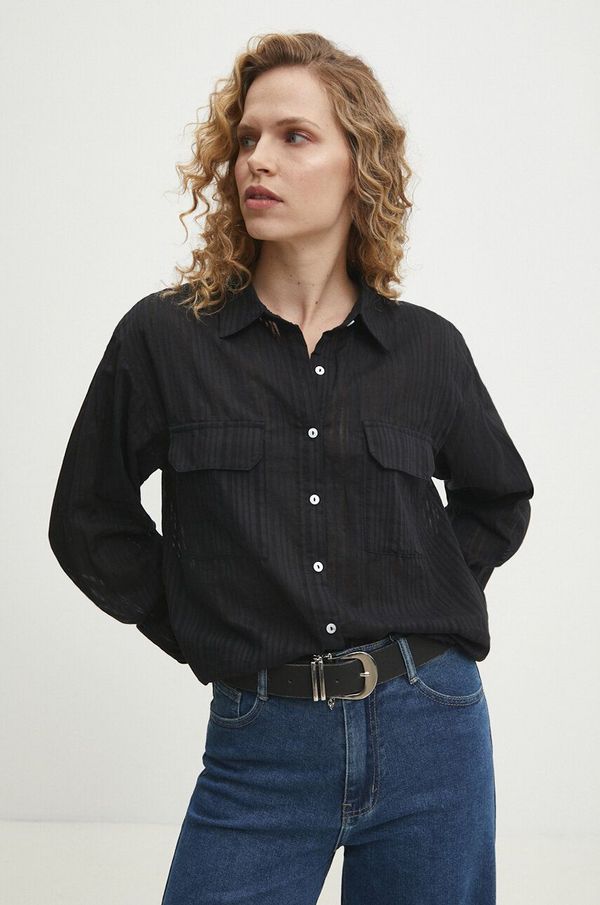 Answear Lab Pamučna košulja Answear Lab za žene, boja: crna, relaxed, s klasičnim ovratnikom