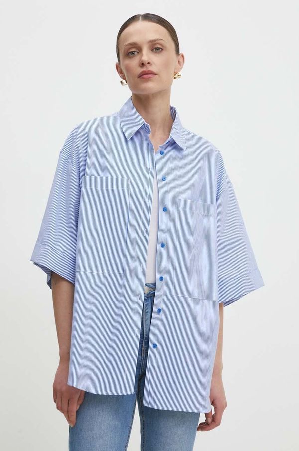 Answear Lab Pamučna košulja Answear Lab za žene, boja: tamno plava, relaxed, s klasičnim ovratnikom