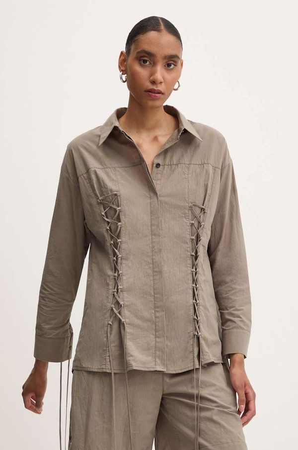 Answear Lab Pamučna košulja Answear Lab za žene, boja: zelena, relaxed, s klasičnim ovratnikom