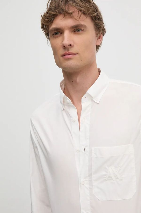 Armani Exchange Pamučna košulja Armani Exchange za muškarce, boja: bijela, regular, s button-down ovratnikom, 6DZC21 ZN2VZ