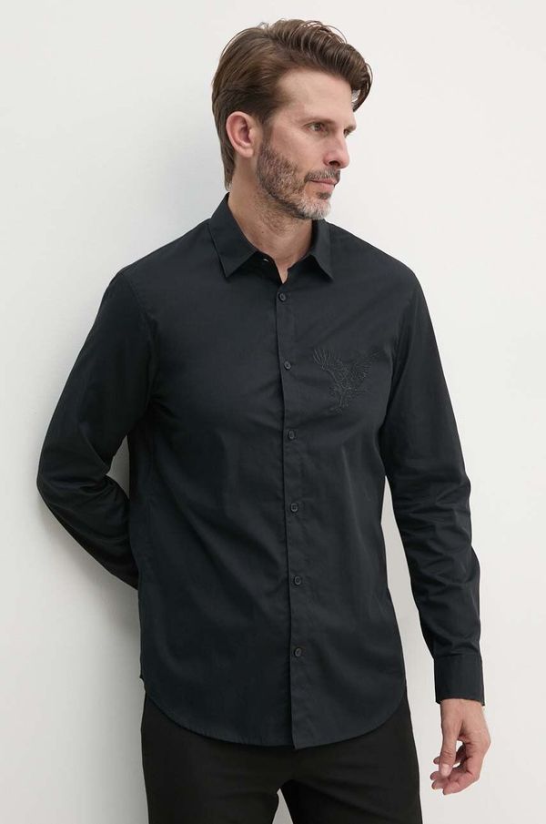 Armani Exchange Pamučna košulja Armani Exchange za muškarce, boja: crna, regular, s klasičnim ovratnikom, 6DZC10 ZNXLZ