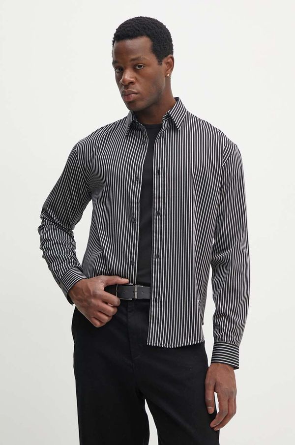 Armani Exchange Pamučna košulja Armani Exchange za muškarce, boja: crna, regular, s klasičnim ovratnikom, 6DZCL5 ZN5FZ