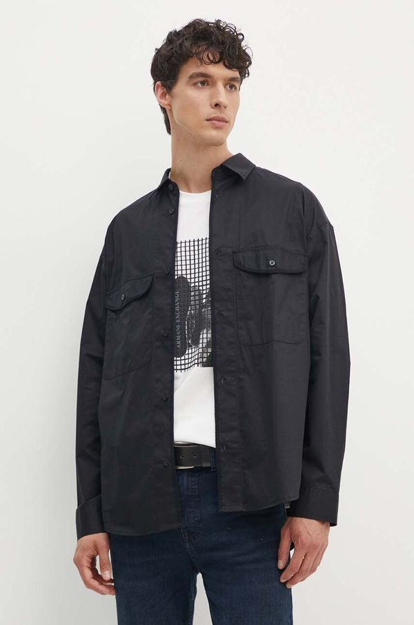 Armani Exchange Pamučna košulja Armani Exchange za muškarce, boja: crna, relaxed, s klasičnim ovratnikom, 6DZCL7 ZN3CZ
