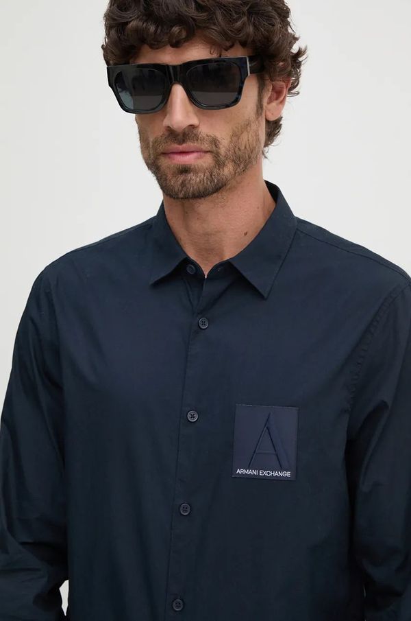 Armani Exchange Pamučna košulja Armani Exchange za muškarce, boja: tamno plava, regular, s klasičnim ovratnikom, 6DZC20 ZNXLZ