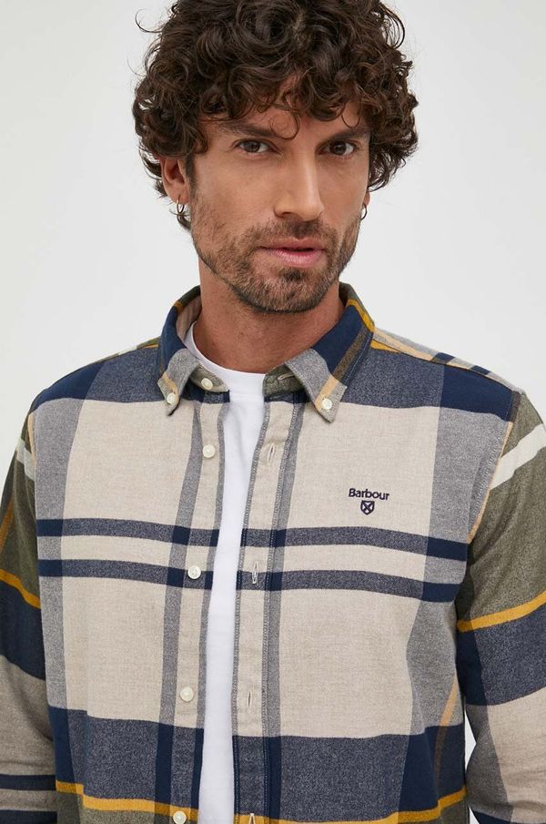 Barbour Pamučna košulja Barbour za muškarce, boja: bež, slim, s button-down ovratnikom